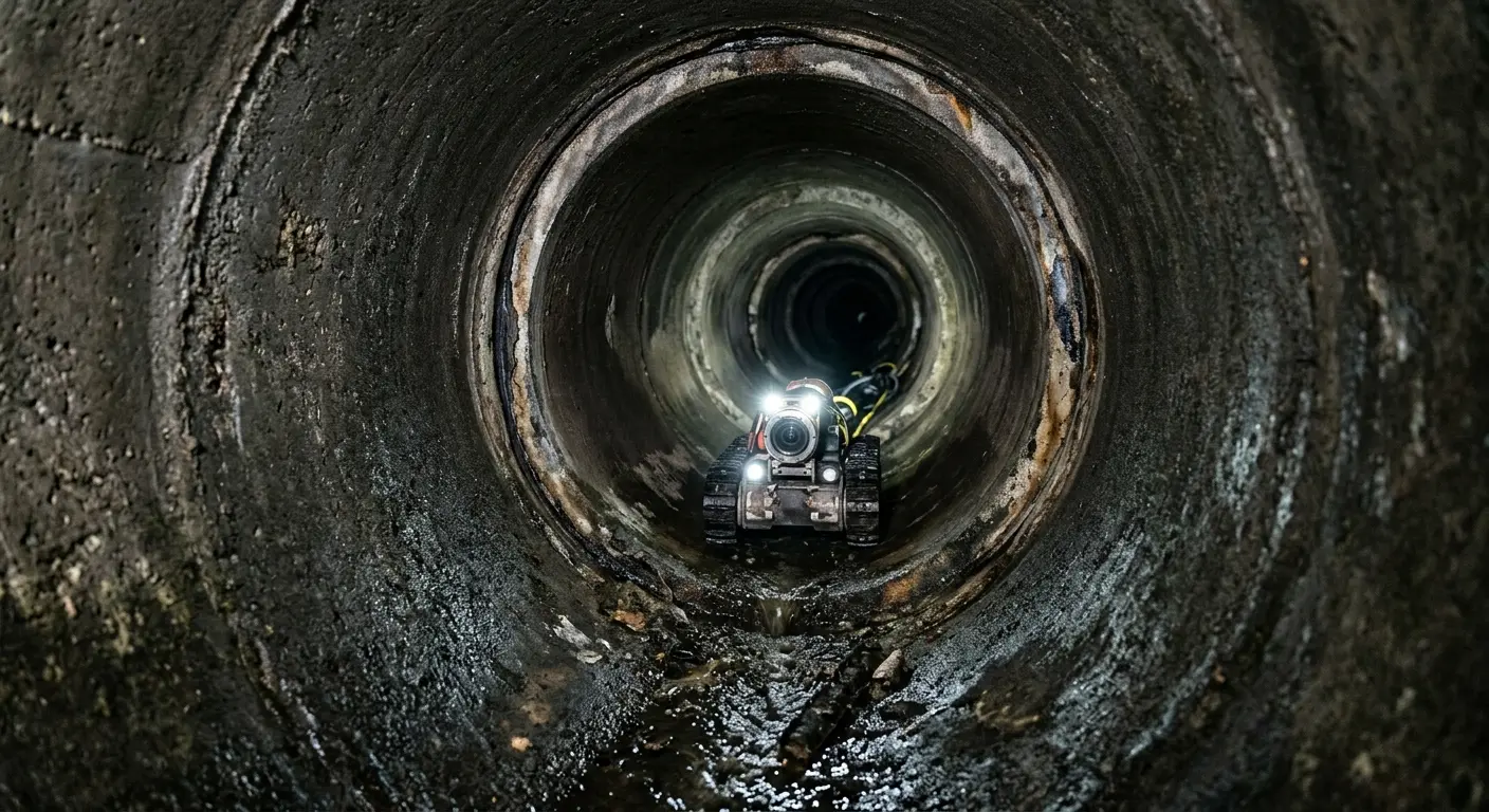 Robotic sewer camera inspecting pipe interior for Drain Snake Service in East Rochester